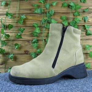 La Canadienne Suede Ankle Boots Women's Size 8 Beige Side Zip Round Toe Casual 8